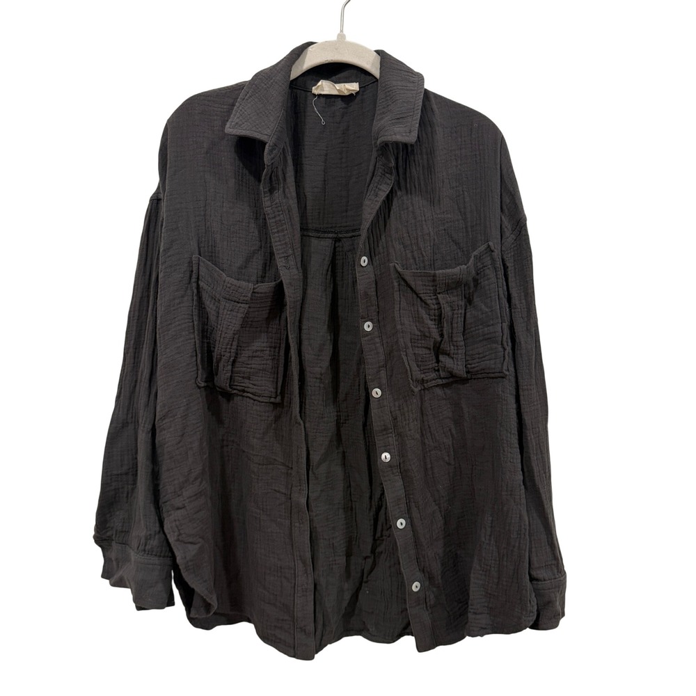 Back Beat Co Black Organic Cotton Gauze Button Down Shirt Small Made in USA‎